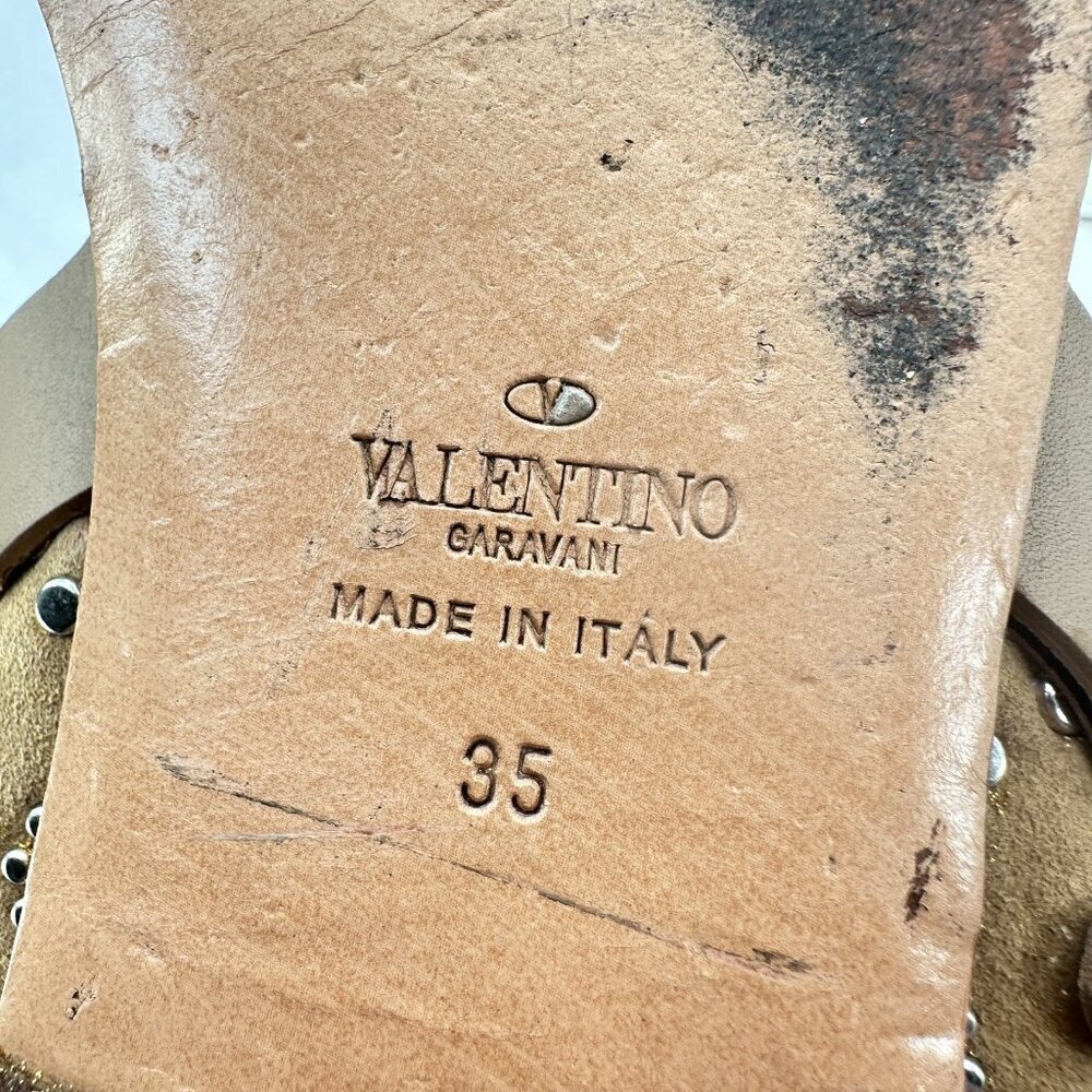Valentino Garavani Women Size EU 35 US 5 Brown Suede Studded Buckle Flat Sandal - Picture 9 of 10